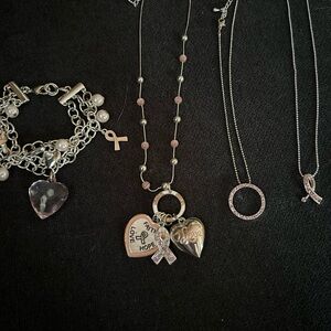 Breast cancer awareness necklace and bracelet set
